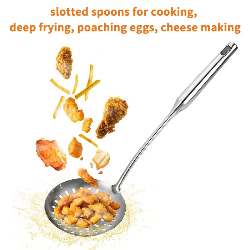 TBWHL Skimmer Slotted Spoon, Slotted Spoons for Cooking, Heavy Duty 304 Stainless Steel Slotted Spoon with Vacuum Ergonomic Handle, Comfortable Grip Design Strainer Ladle for Kitchen, 14.96 Inches - Image 3